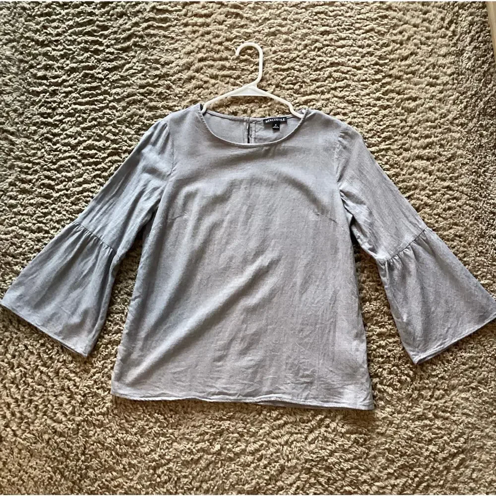 J. Crew Mercantile Women's Flannel Bell 3/4 Sleeve Blouse Top Minimalist‎ Gray 4